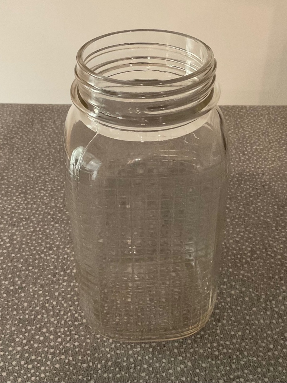 Vintage Checker Board Pattern Embossed Glass Quart Jar #1028